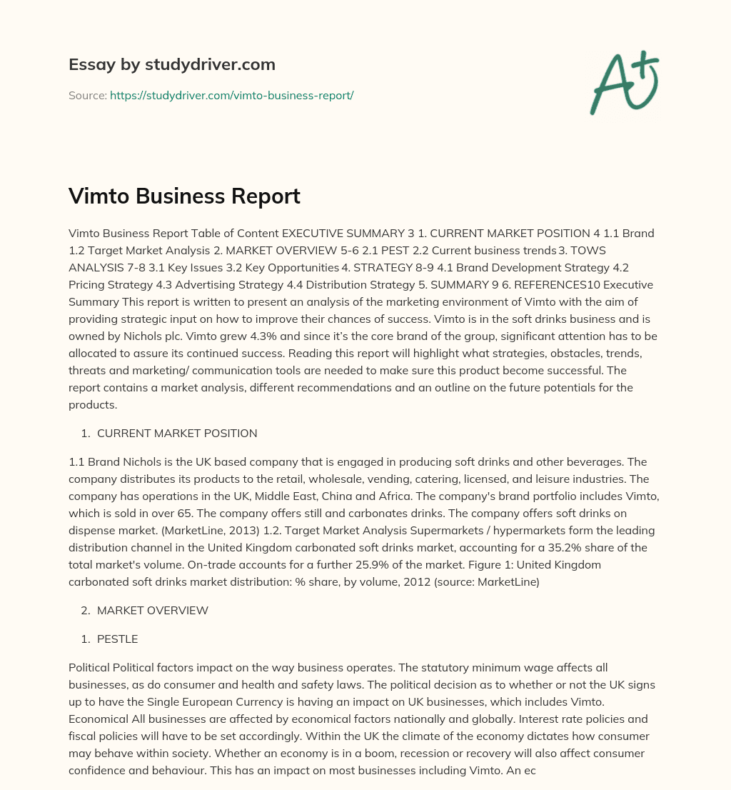 Vimto Business Report essay
