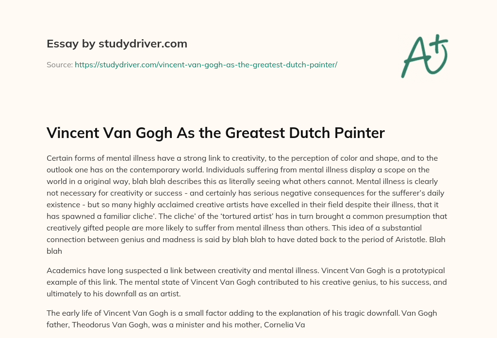 Vincent Van Gogh as the Greatest Dutch Painter essay
