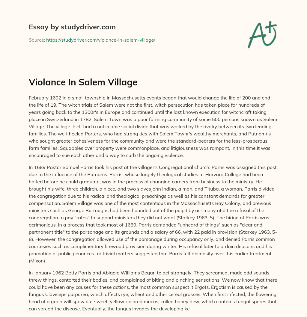 Violance in Salem Village essay
