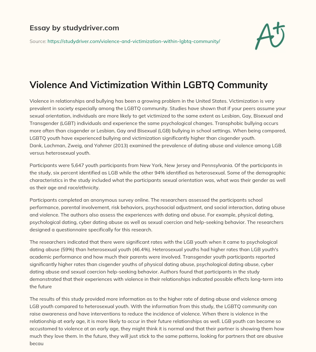 Violence and Victimization Within LGBTQ Community essay