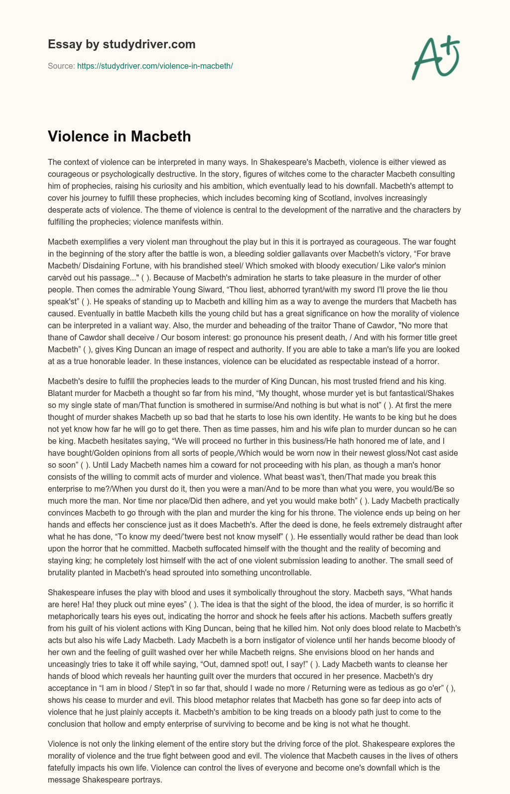 Violence in Macbeth essay