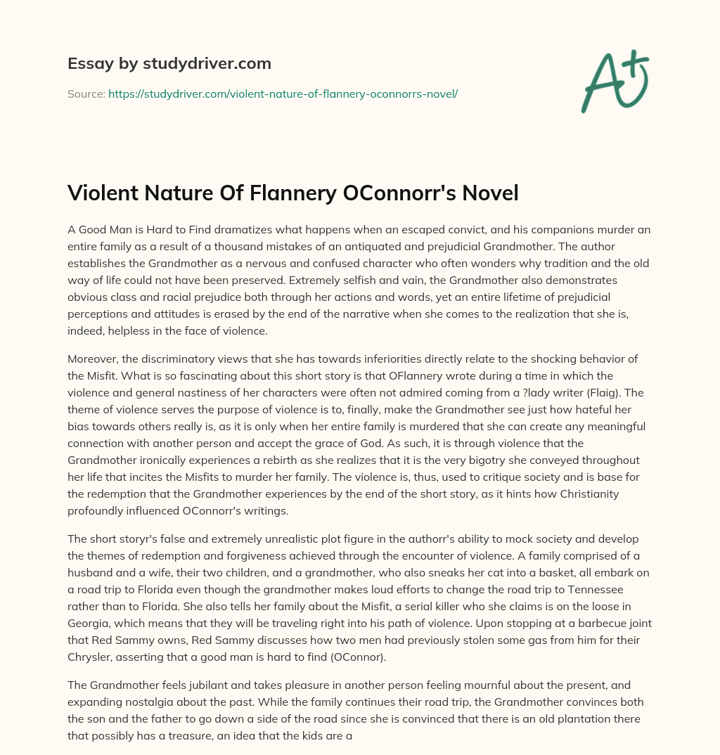 Violent Nature of Flannery OConnorr’s Novel essay