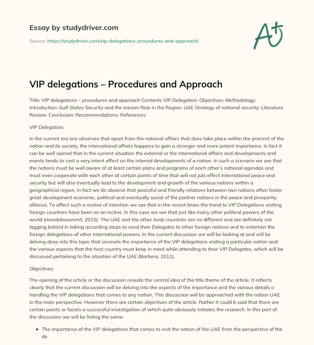 VIP Delegations – Procedures and Approach essay