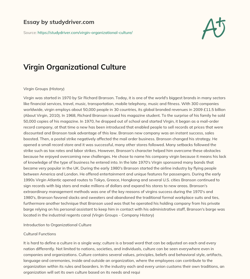 Virgin Organizational Culture essay
