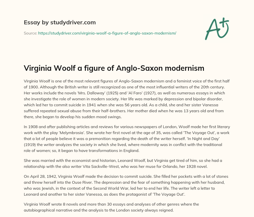 Virginia Woolf a Figure of Anglo-Saxon Modernism essay