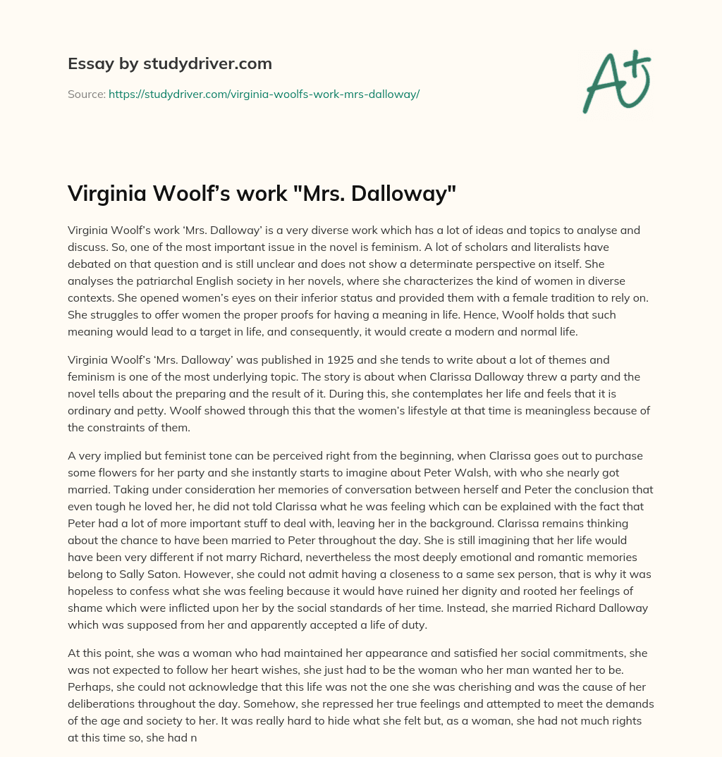 Virginia Woolf’s Work “Mrs. Dalloway” essay