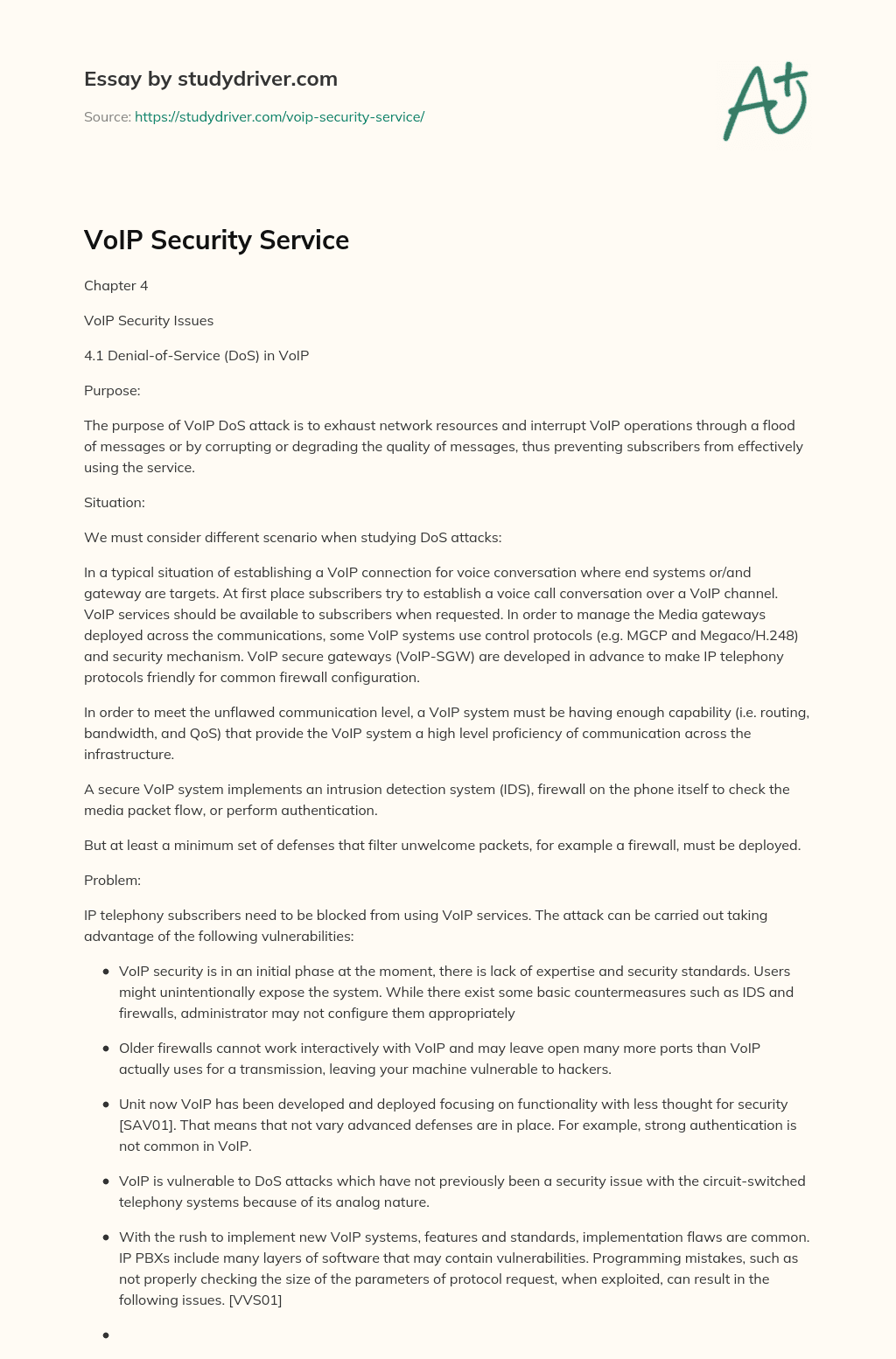 VoIP Security Service essay
