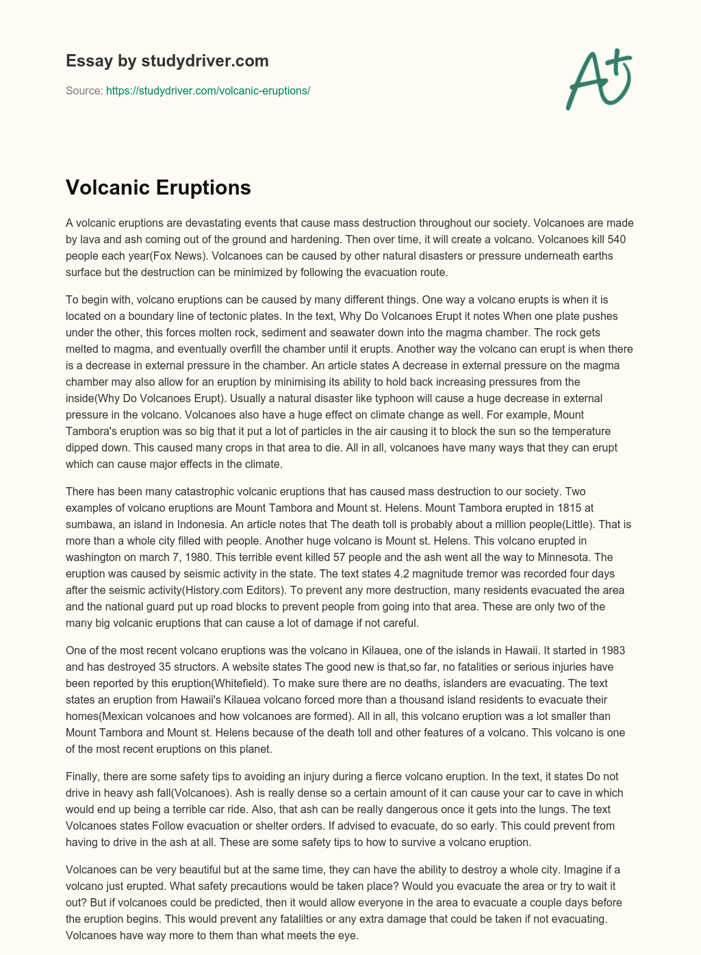 Volcanic Eruptions essay