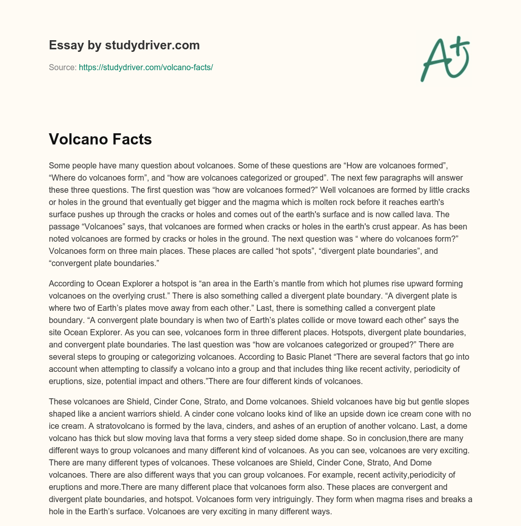 Volcano Facts essay