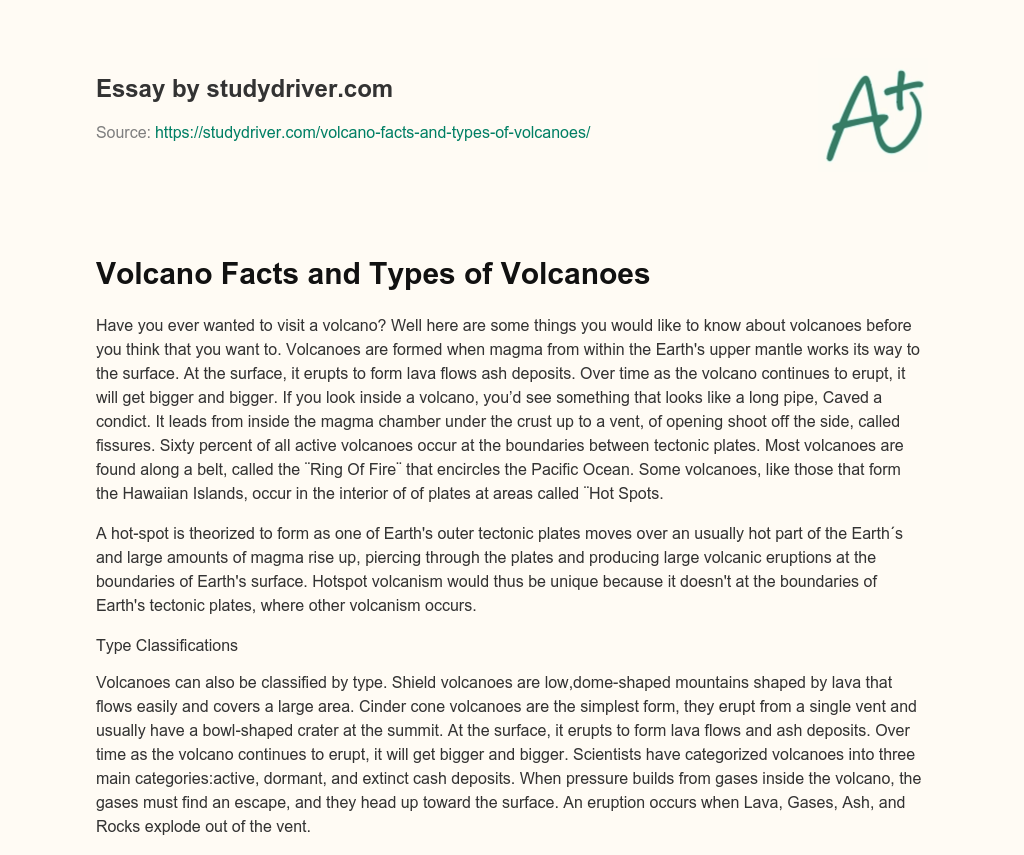 Volcano Facts and Types of Volcanoes essay