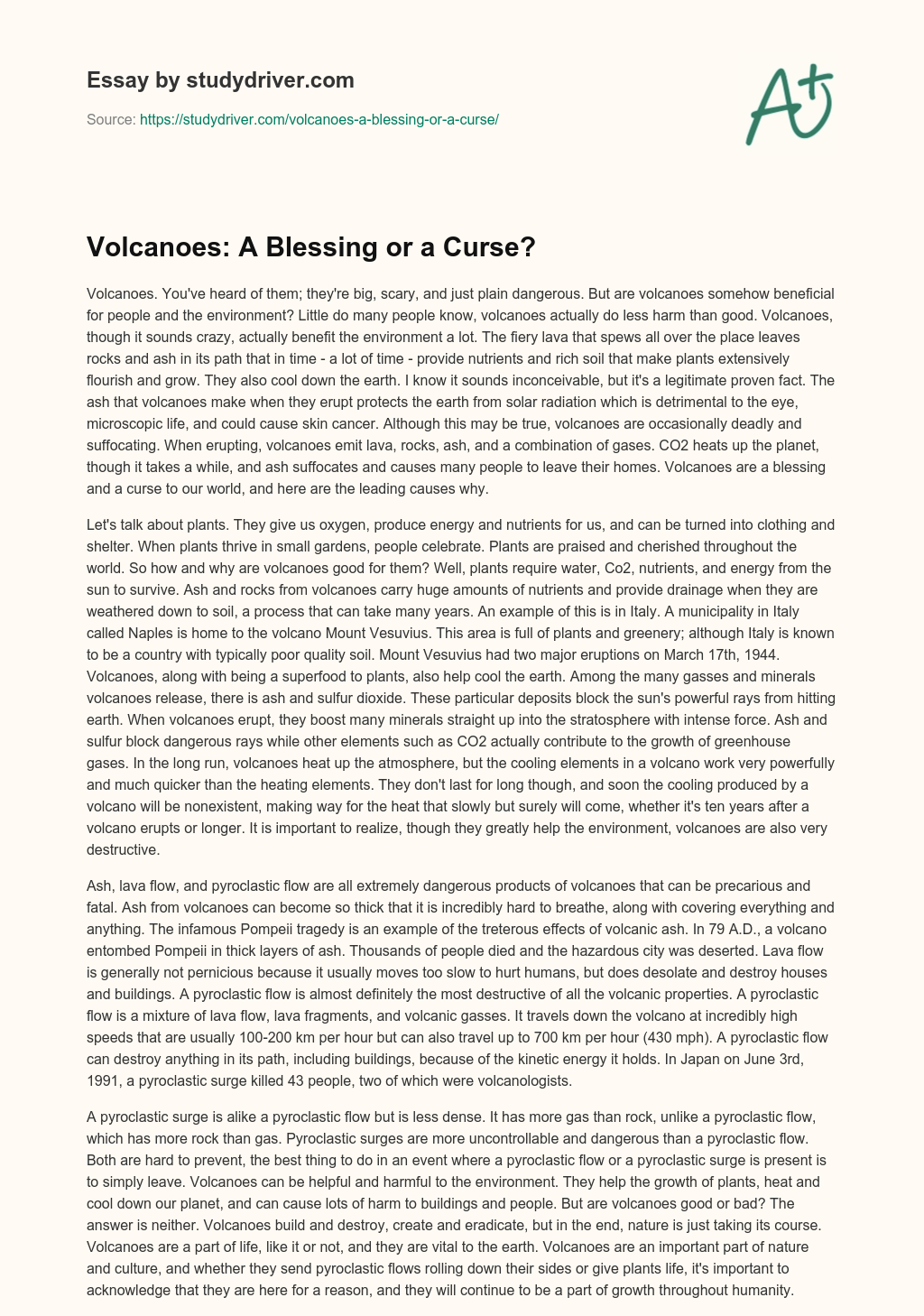 Volcanoes: a Blessing or a Curse? essay