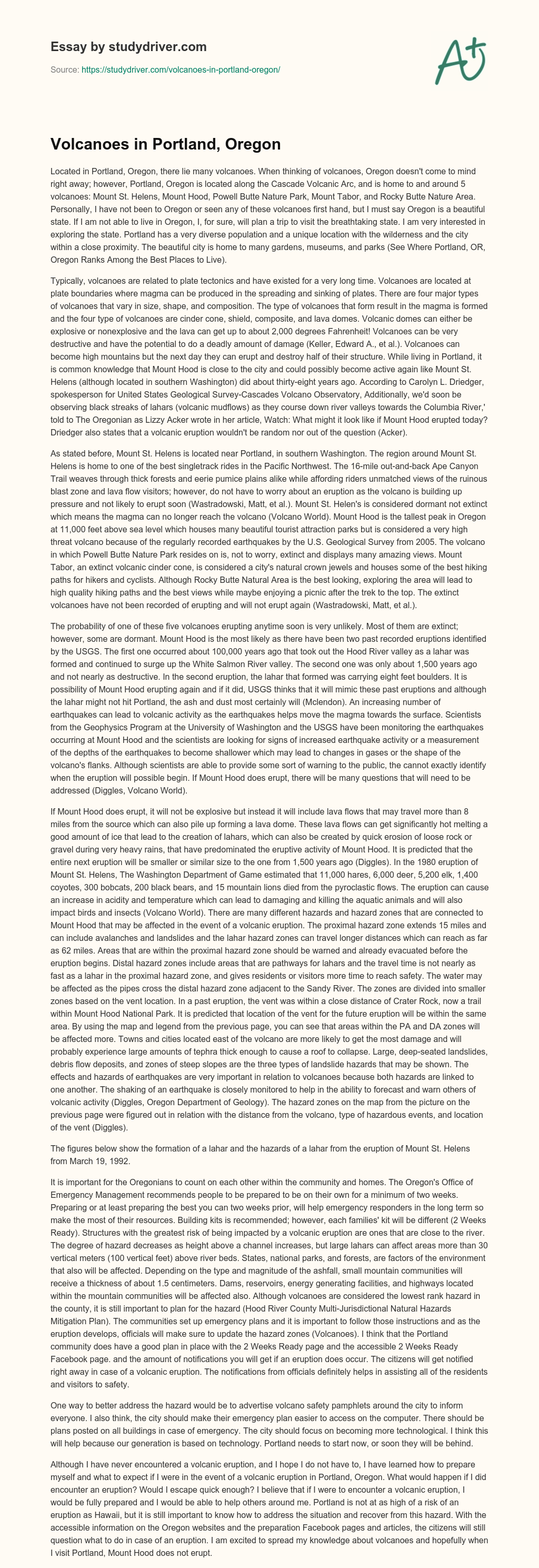 Volcanoes in Portland, Oregon essay