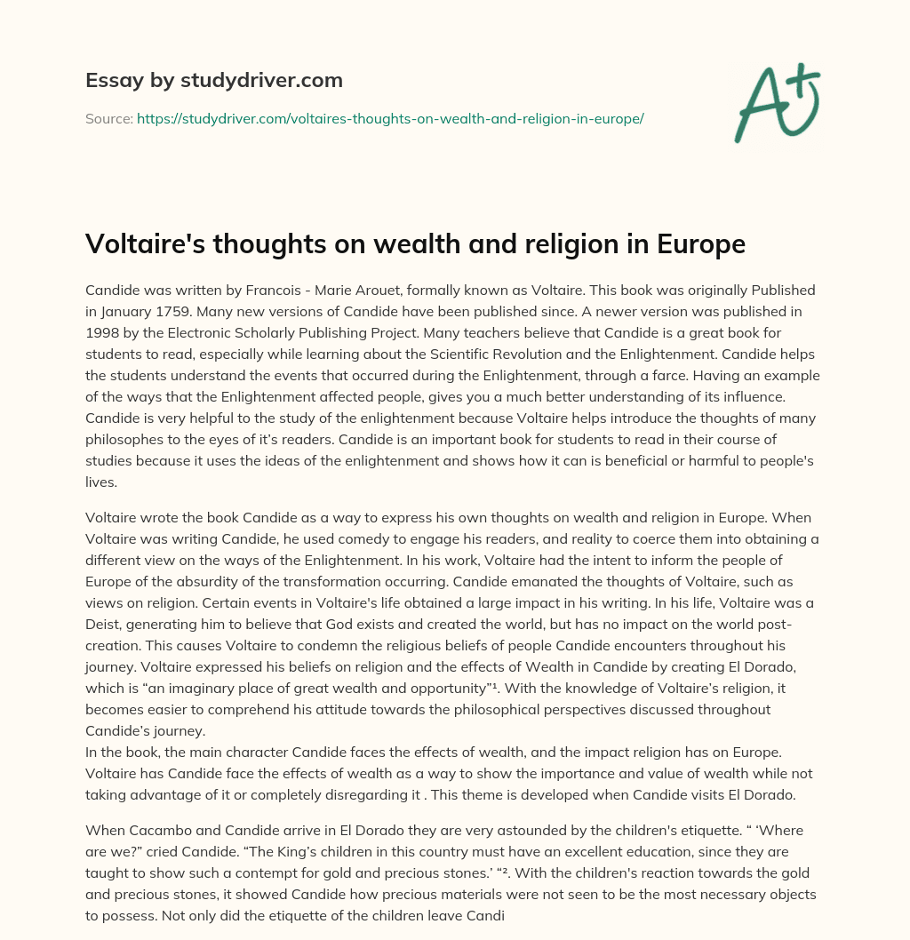 Voltaire’s Thoughts on Wealth and Religion in Europe essay