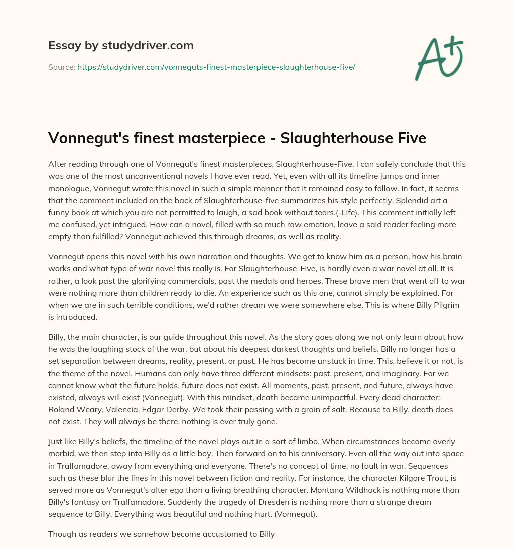 Vonnegut’s Finest Masterpiece – Slaughterhouse Five essay