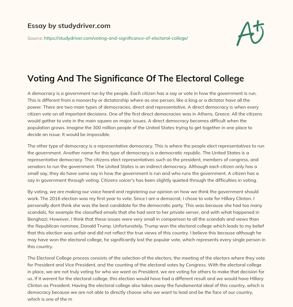 Voting and the Significance of the Electoral College essay