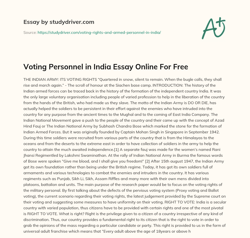 Voting Personnel in India Essay Online for Free essay