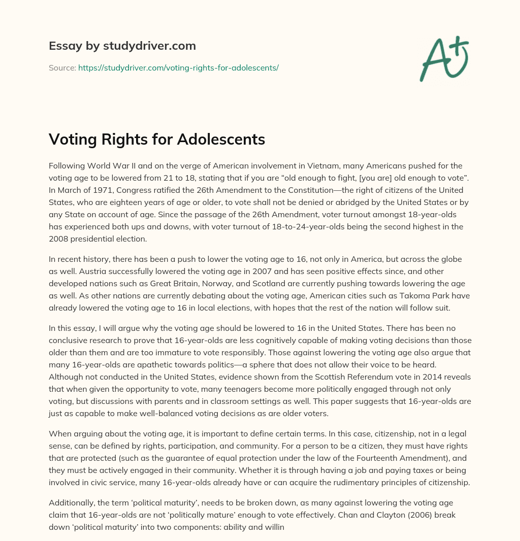 Voting Rights for Adolescents essay
