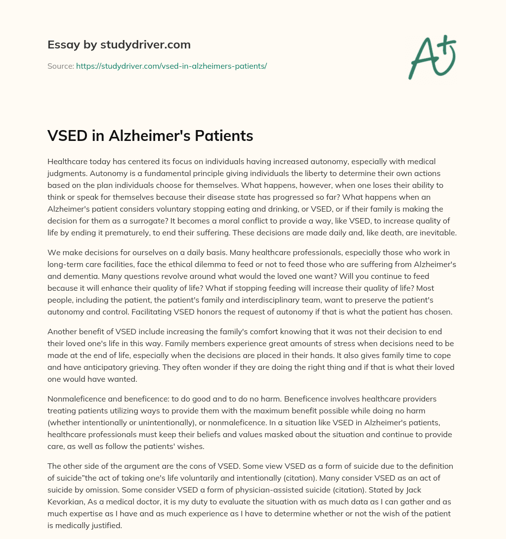 VSED in Alzheimer’s Patients essay