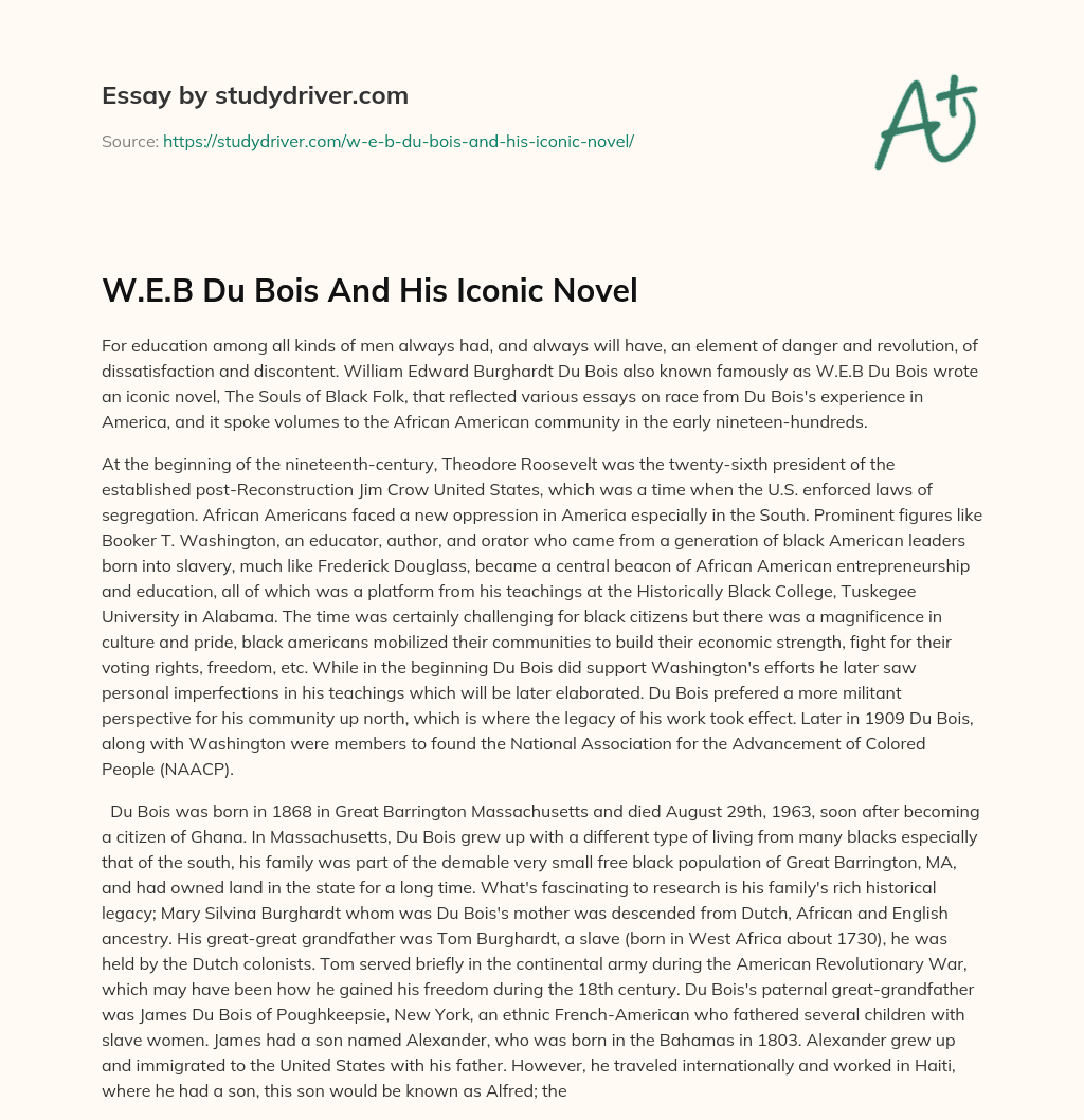 W.E.B Du Bois and his Iconic Novel essay