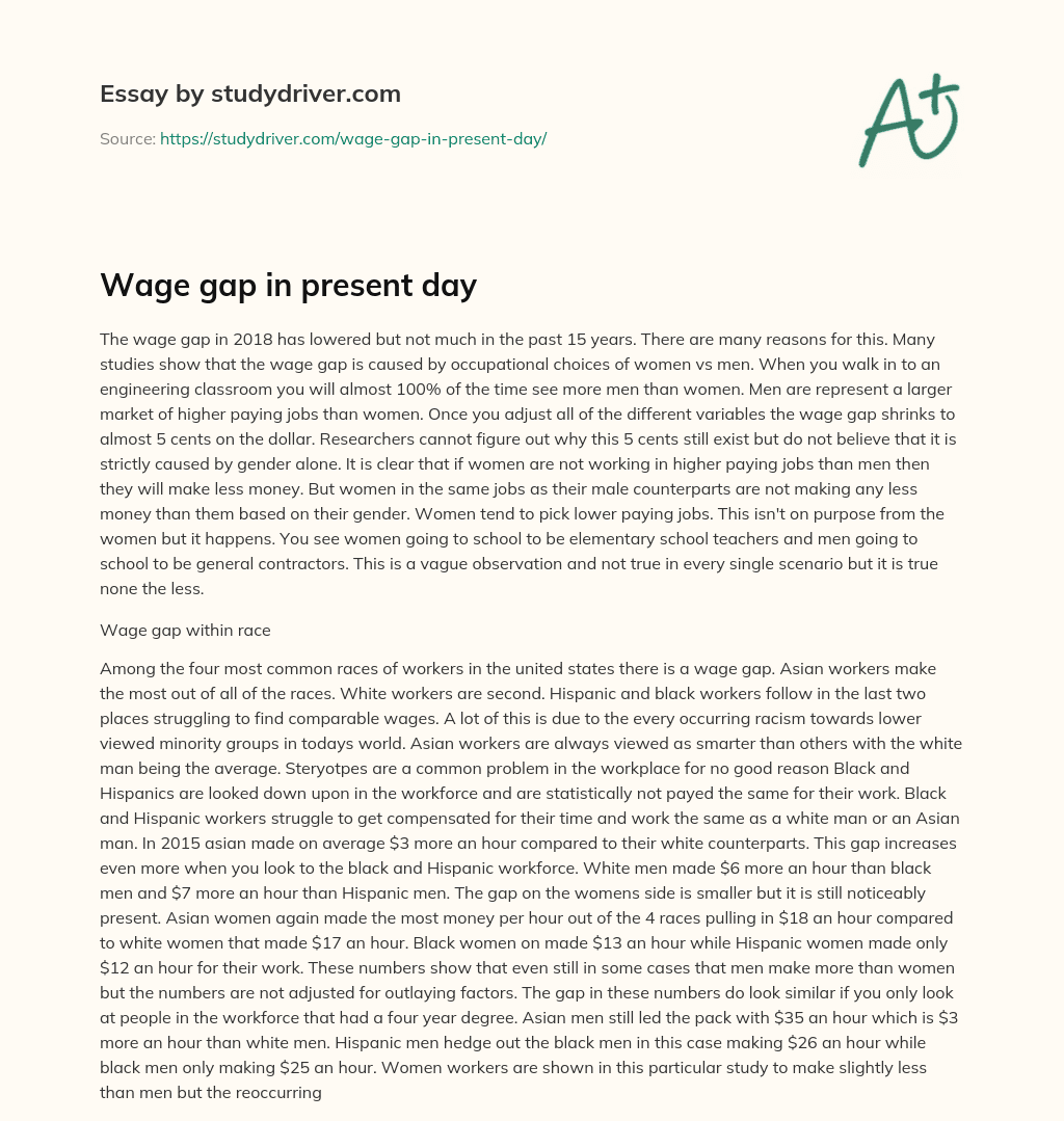Wage Gap in Present Day essay