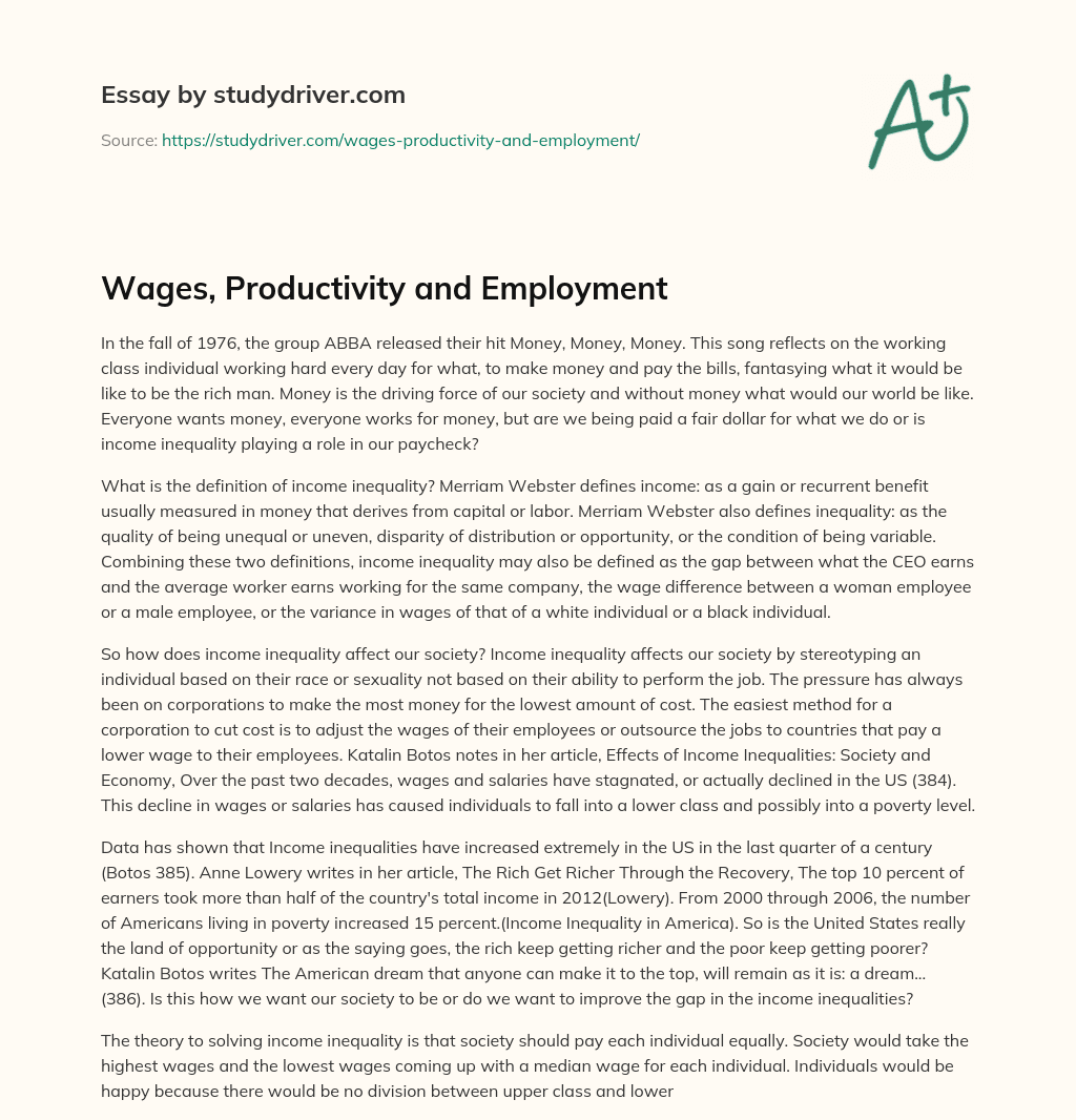 Wages, Productivity and Employment essay