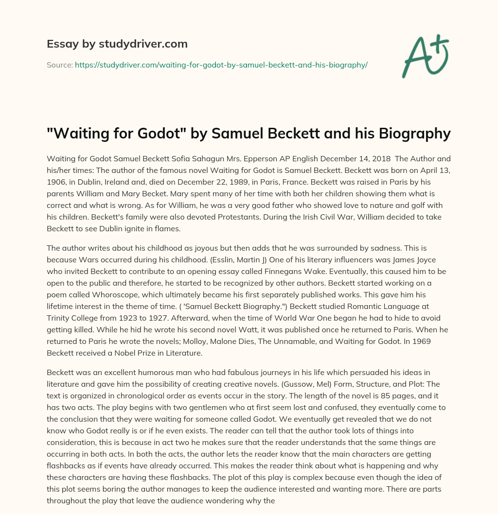 “Waiting for Godot” by Samuel Beckett and his Biography essay