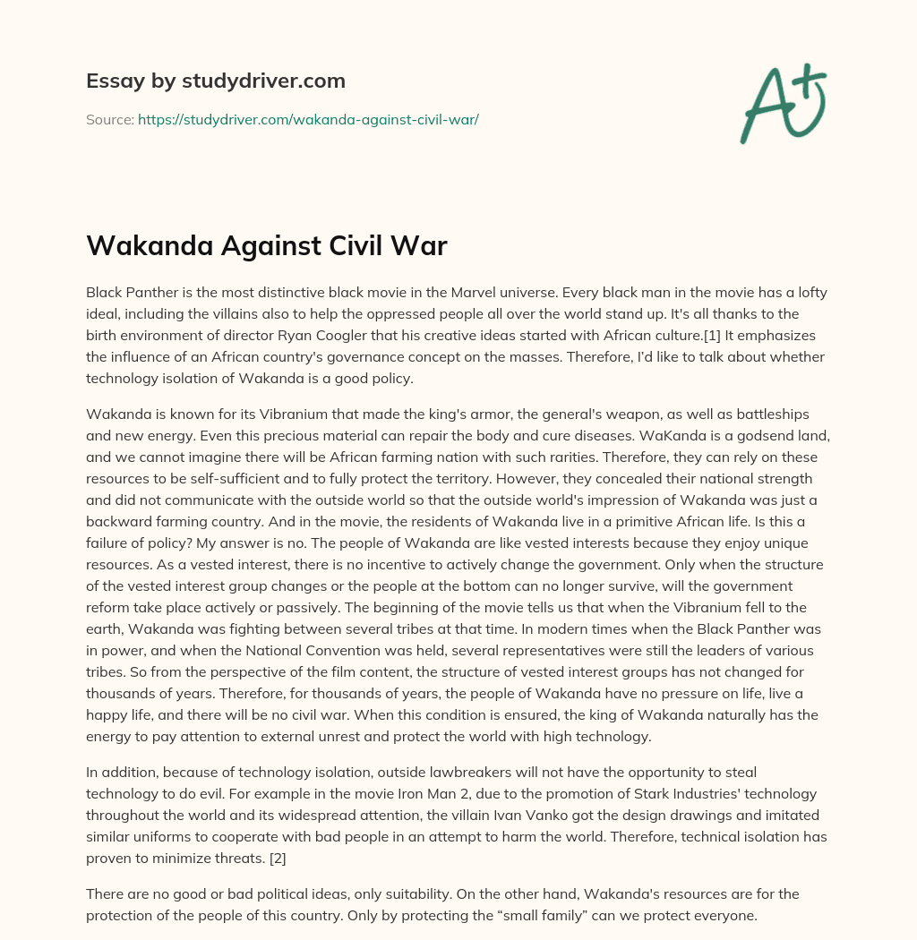 Wakanda against Civil War essay