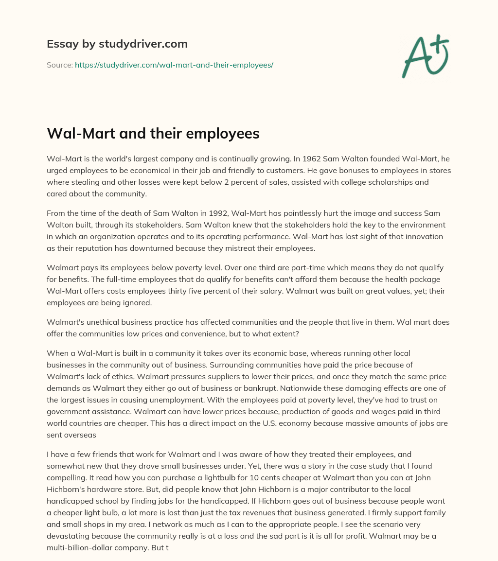 Wal-Mart and their Employees essay