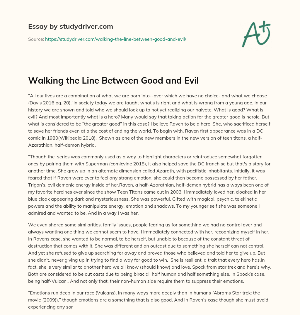 Walking the Line between Good and Evil  essay