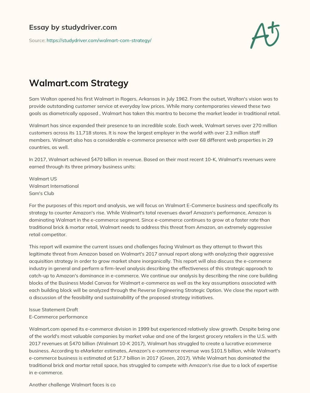 Walmart.com Strategy essay