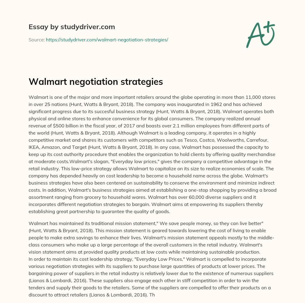 Walmart Negotiation Strategies essay