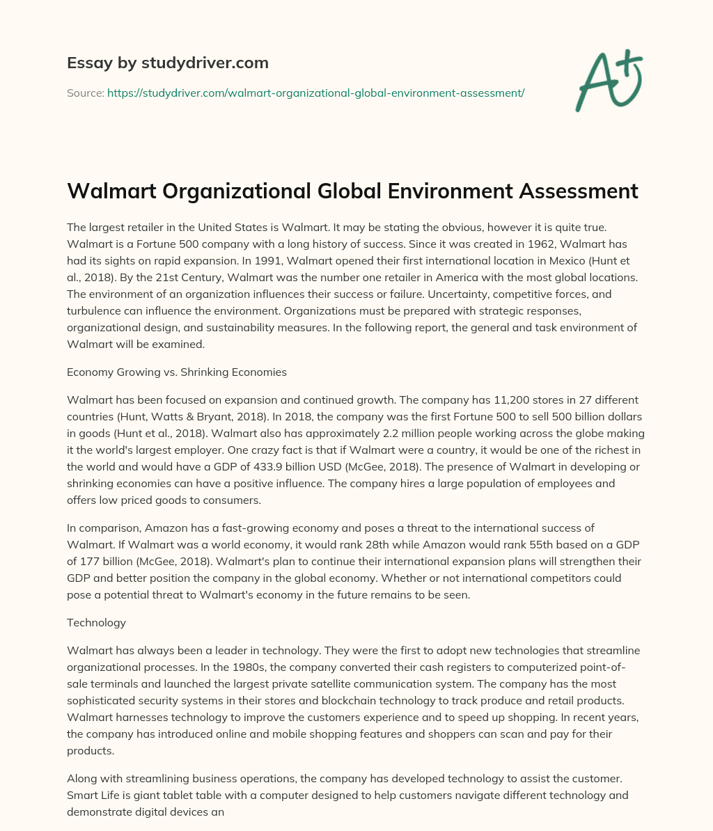 Walmart Organizational Global Environment Assessment essay