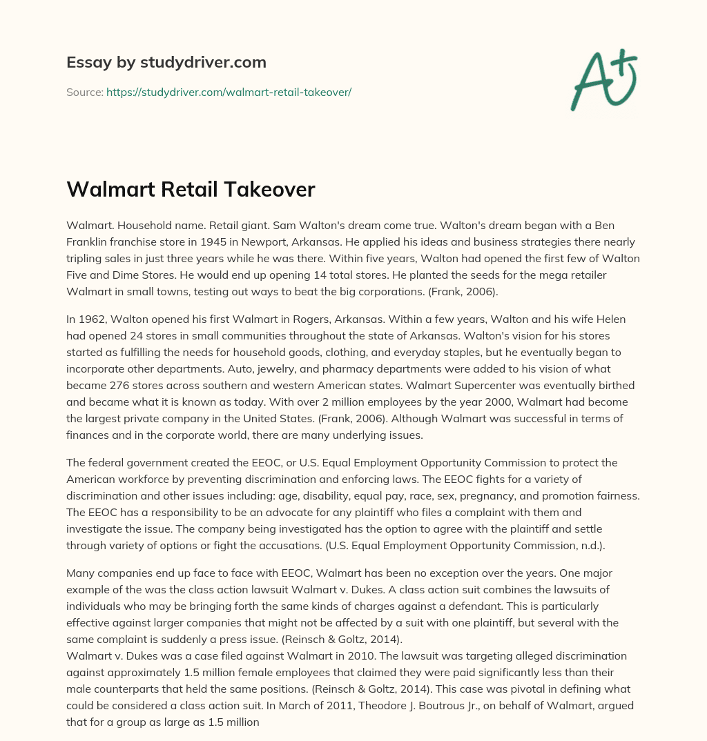Walmart Retail Takeover essay