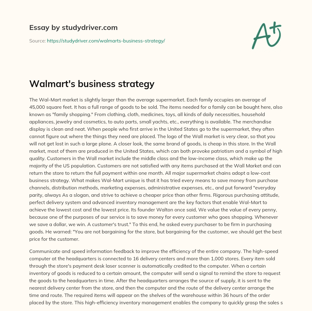 Walmart’s Business Strategy essay