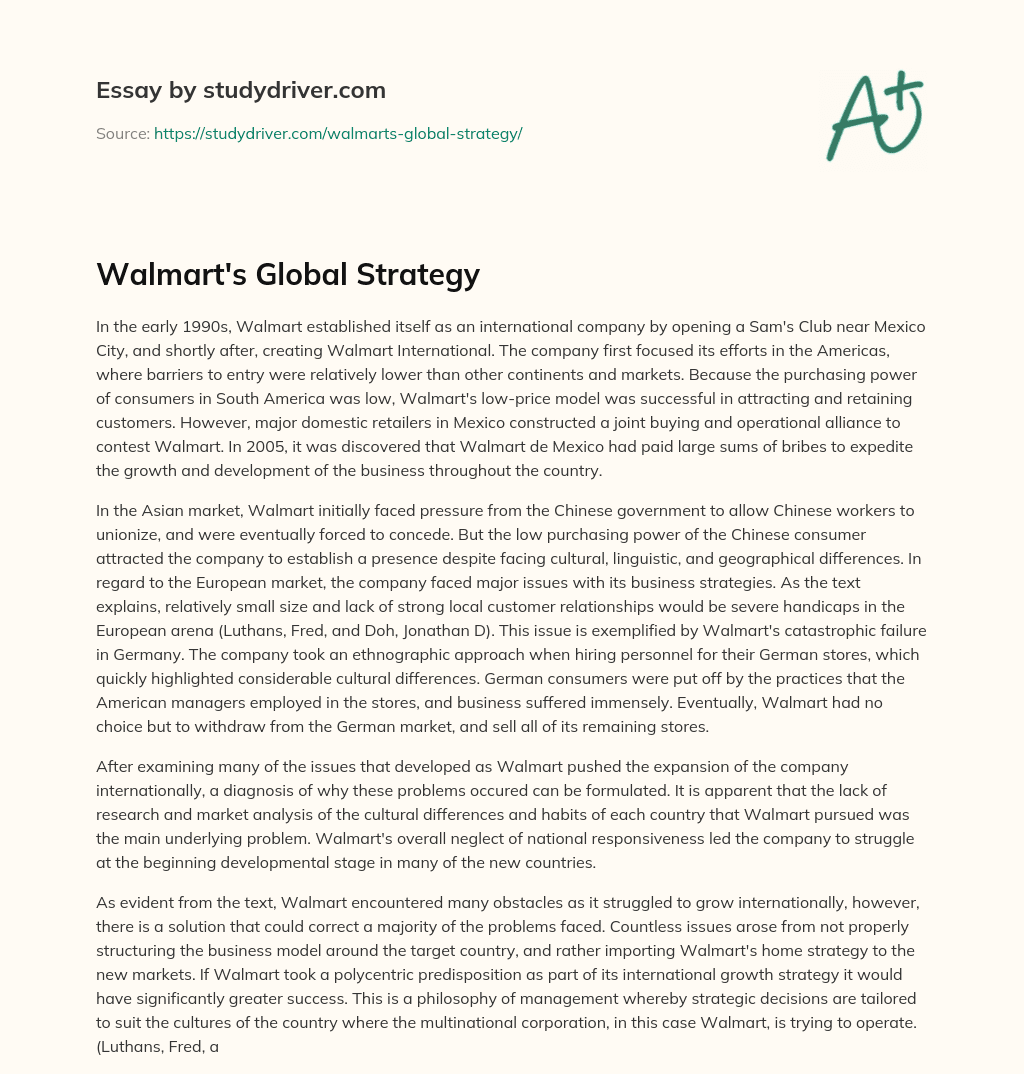 Walmart’s Global Strategy essay