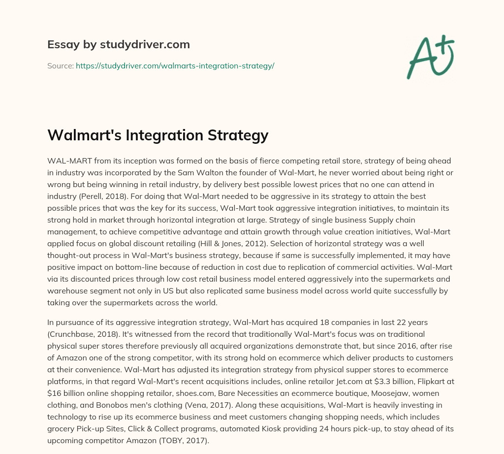 Walmart’s Integration Strategy essay