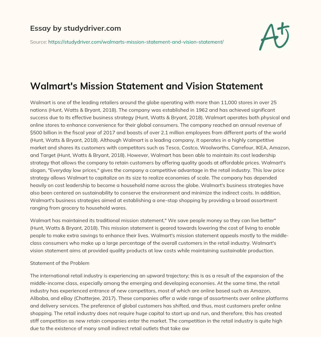 Walmart’s Mission Statement and Vision Statement essay