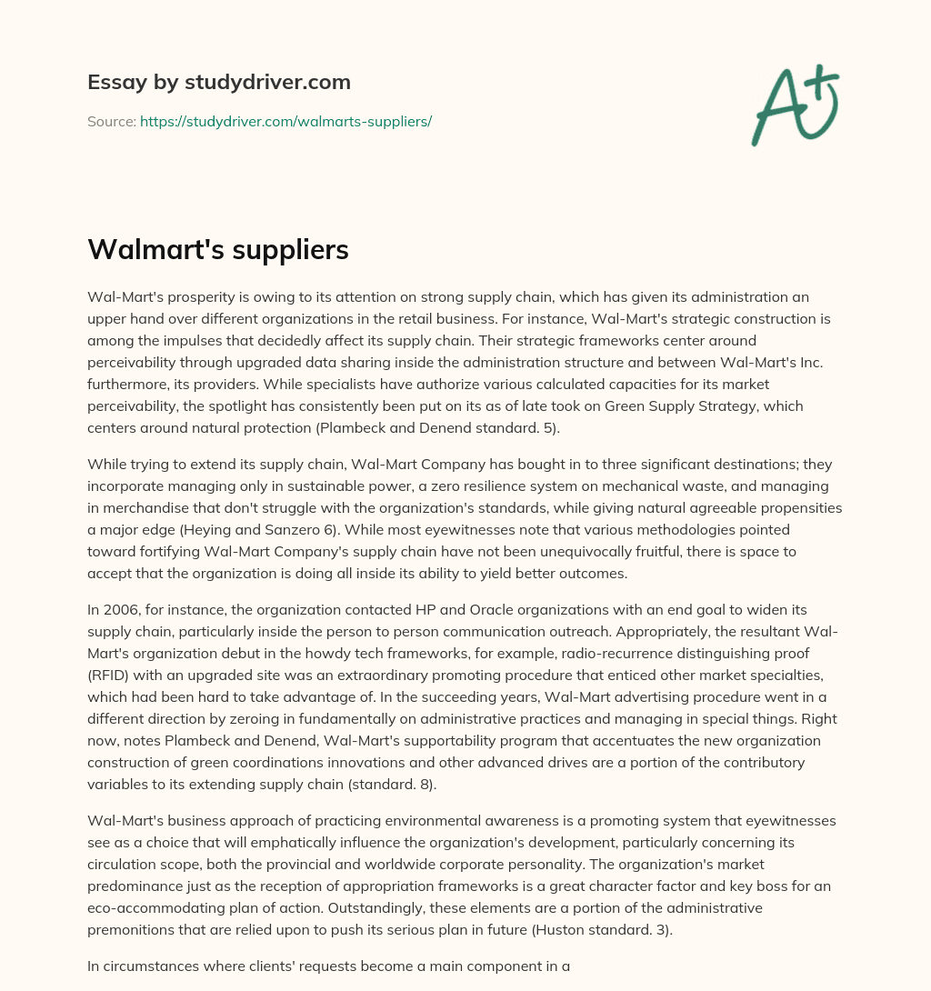 Walmart’s Suppliers essay