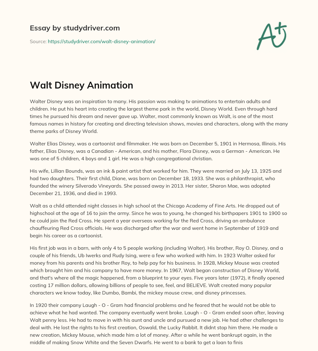 Walt Disney Animation essay