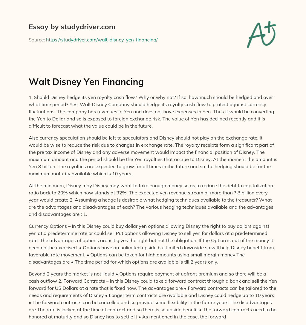 Walt Disney Yen Financing essay