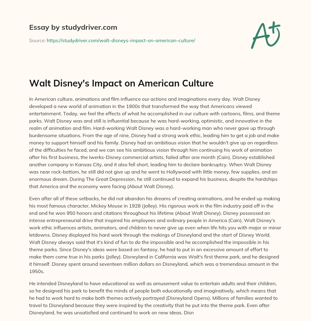 Walt Disney’s Impact on American Culture essay