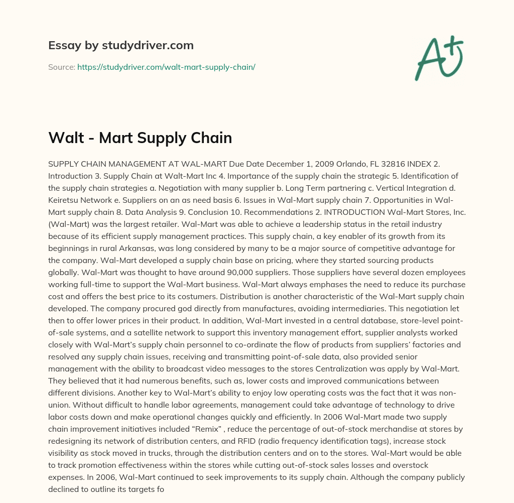 Walt – Mart Supply Chain essay