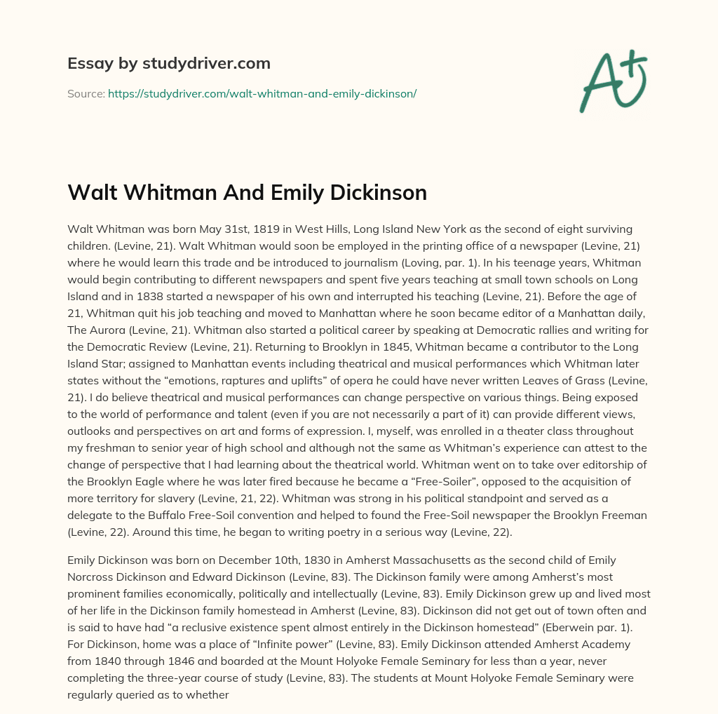 Walt Whitman and Emily Dickinson essay