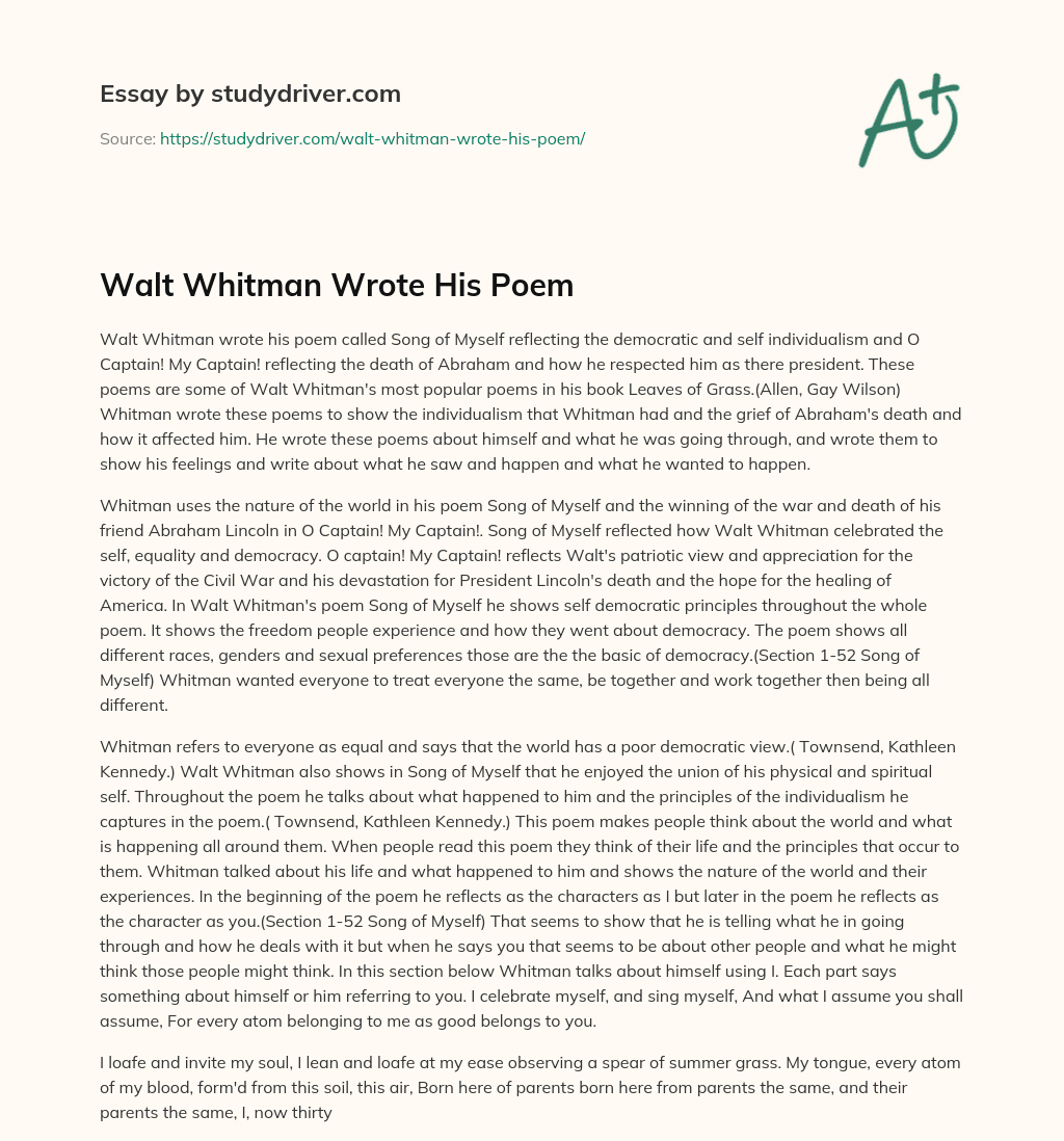 Walt Whitman Wrote his Poem essay