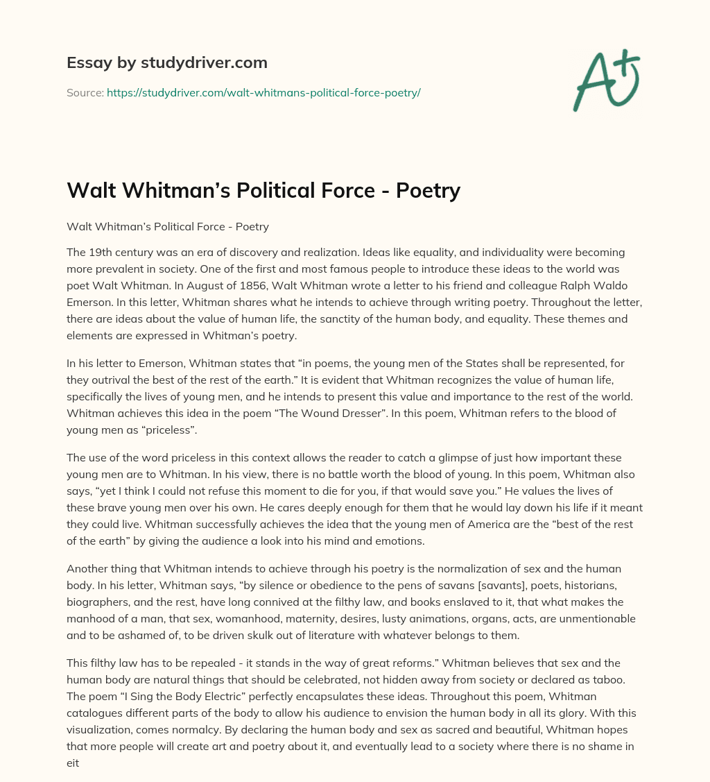 Walt Whitman’s Political Force – Poetry essay