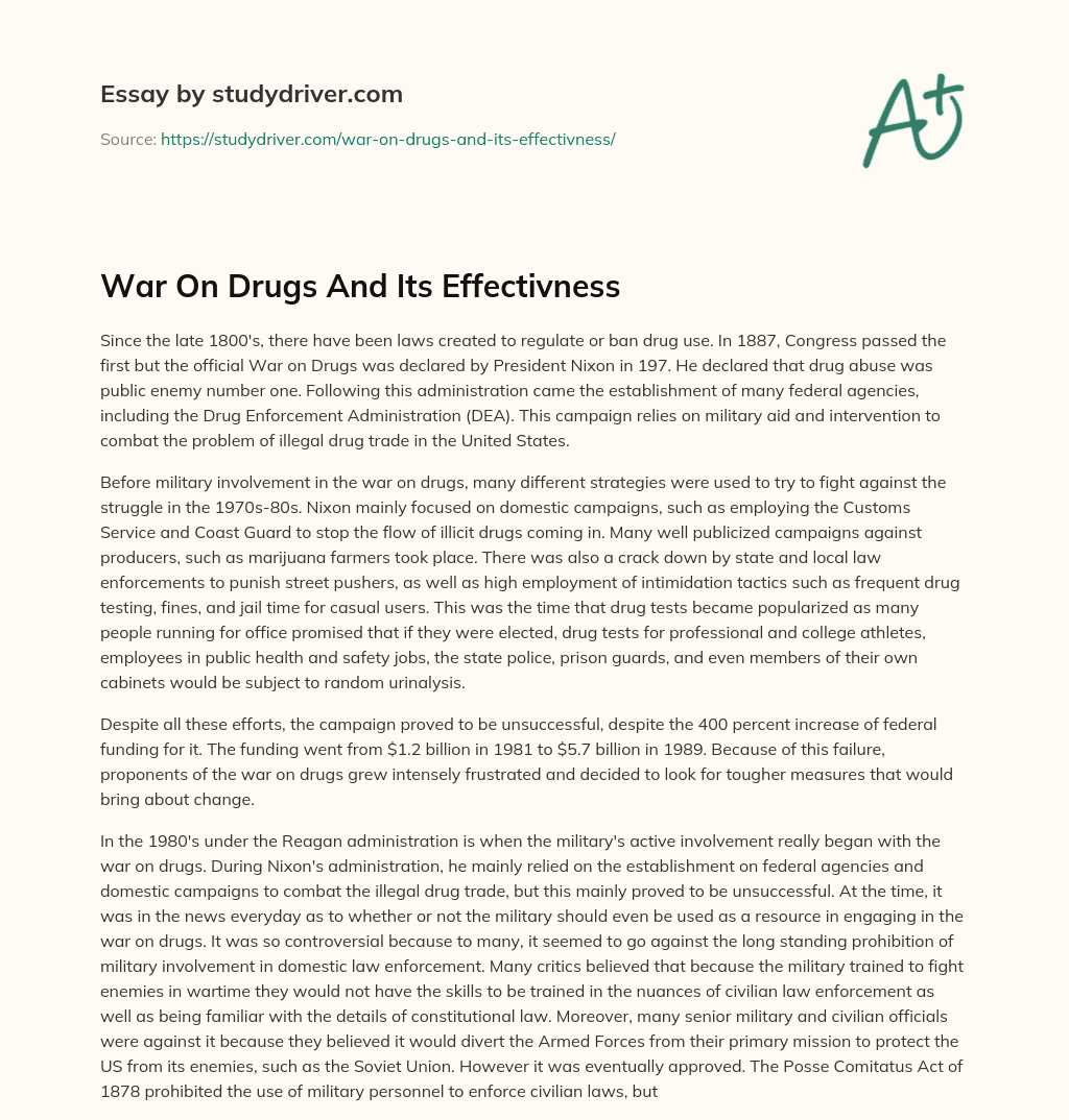 War on Drugs and its Effectivness essay