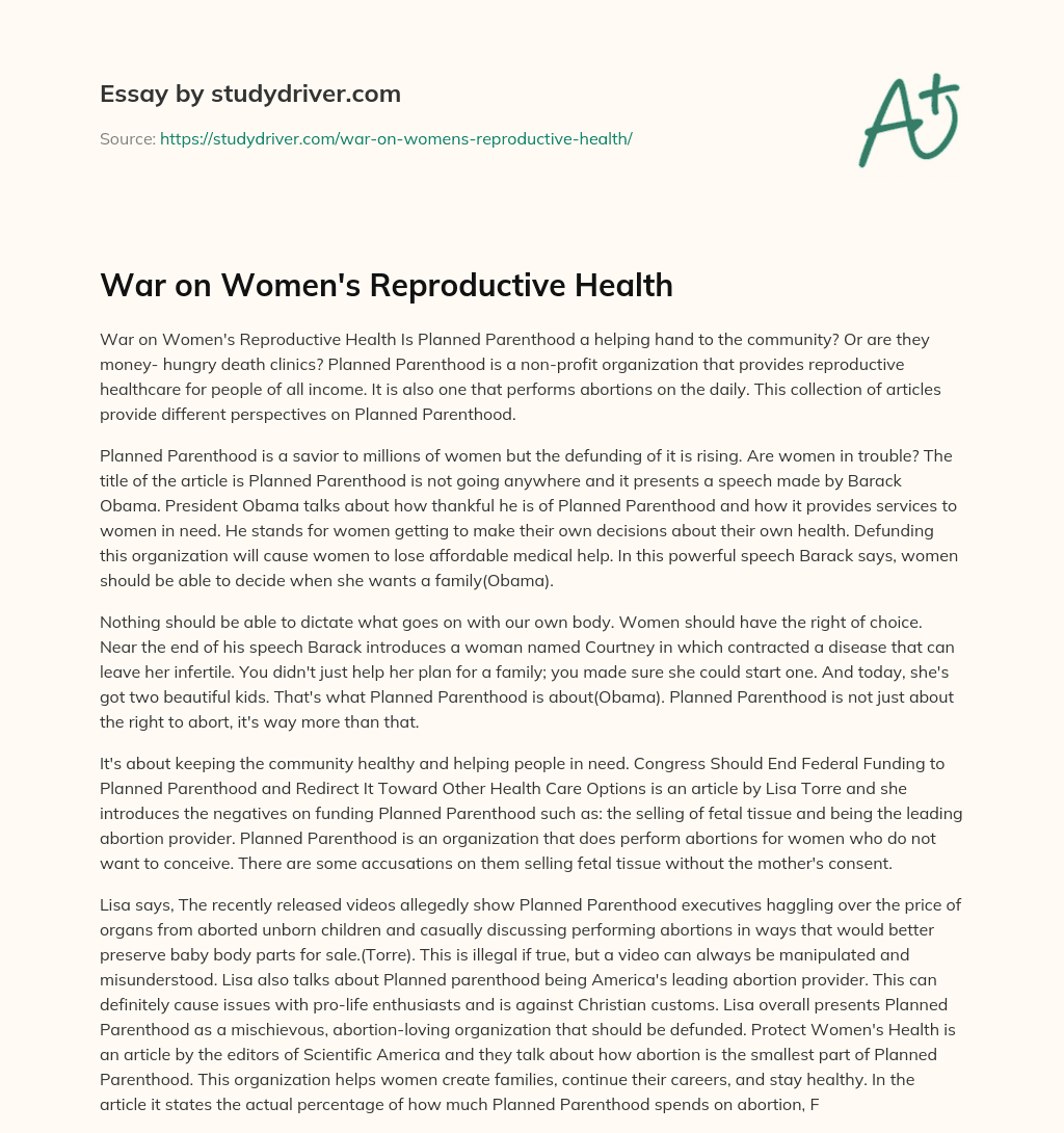 War on Women’s Reproductive Health essay