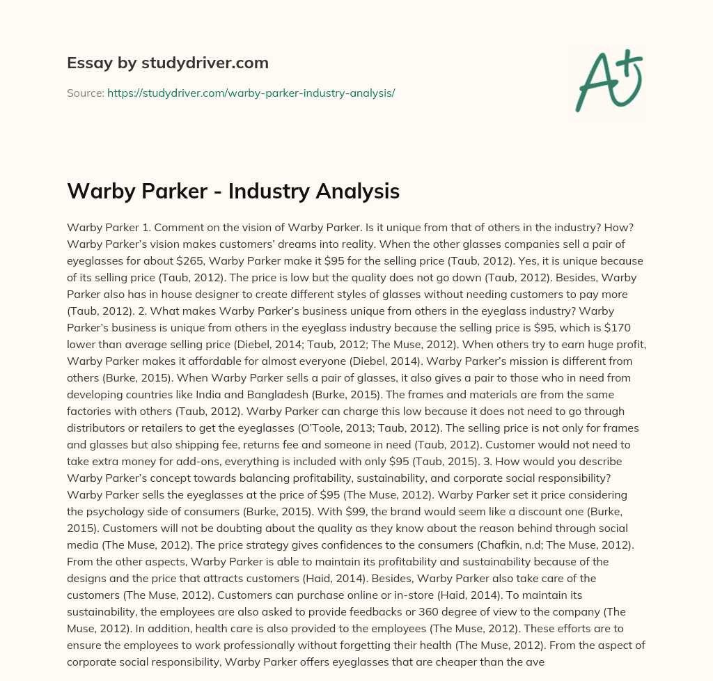 Warby Parker – Industry Analysis essay