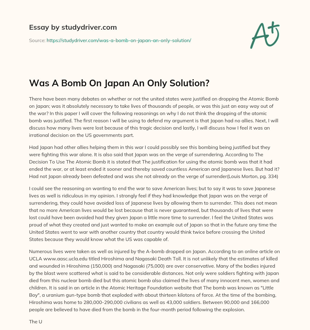 Was a Bomb on Japan an only Solution? essay