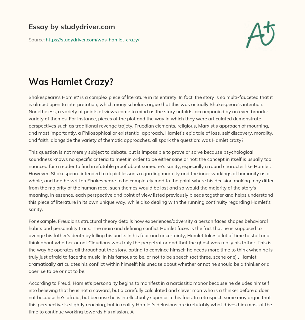 Was Hamlet Crazy? essay
